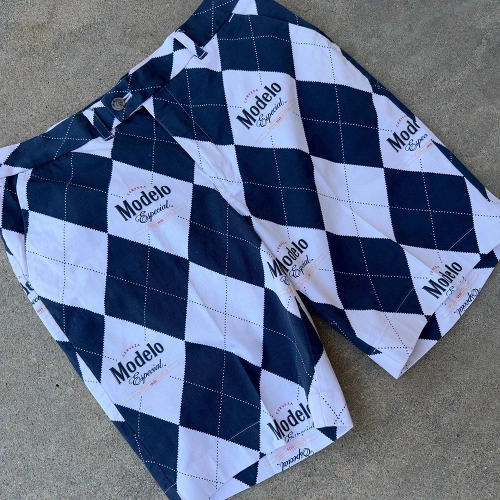 Loudmouth Modelo‎ Especial Argyle Men's Golf Heritage Shorts Size 36 Cerveza